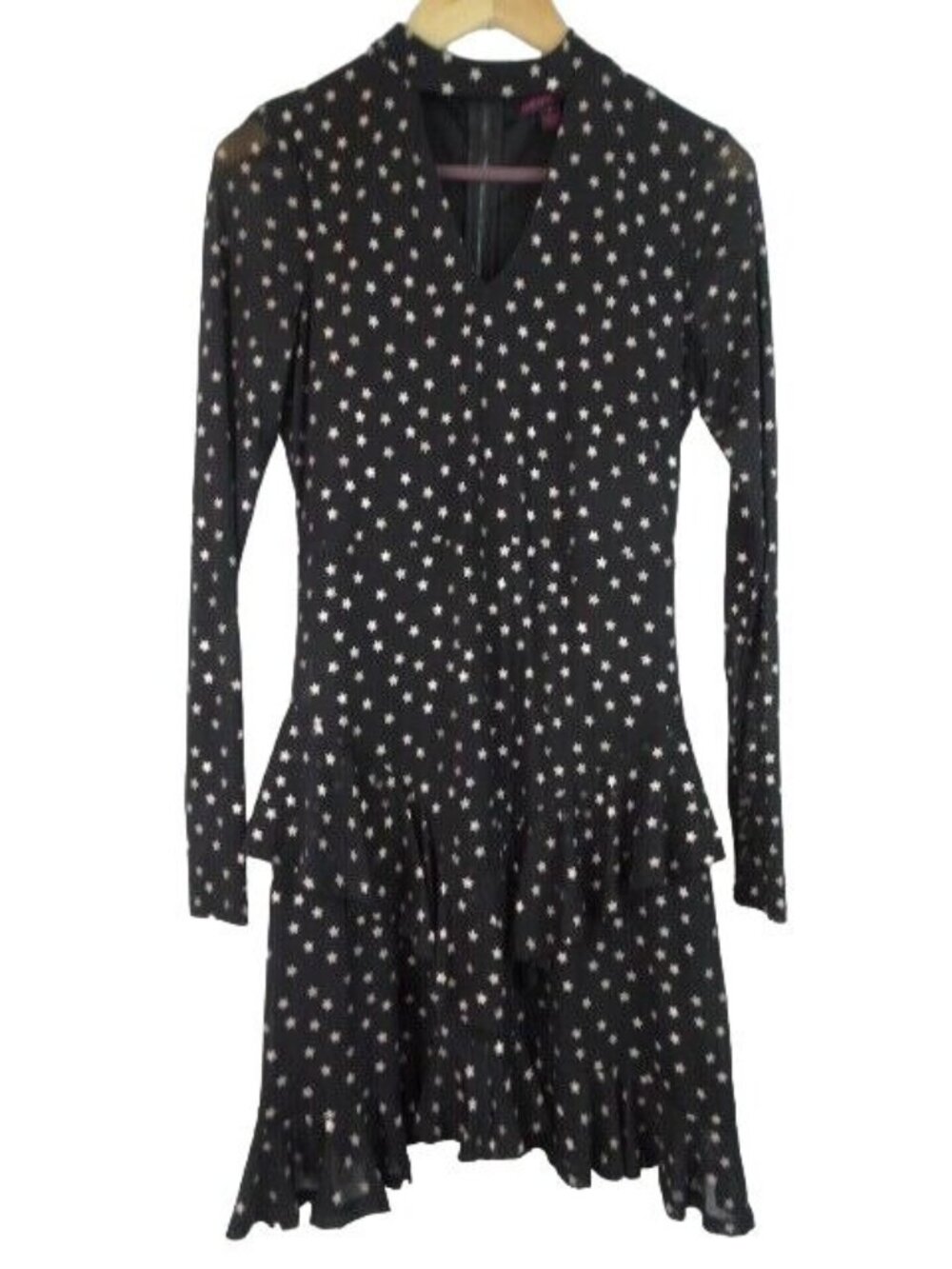 Material Girl Women's Dress Size Medium Black Stars Long Sleeve Sleeve Dress